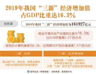 2019年我國“三新”經(jīng)濟增加值占GDP比重達(dá)16.3%